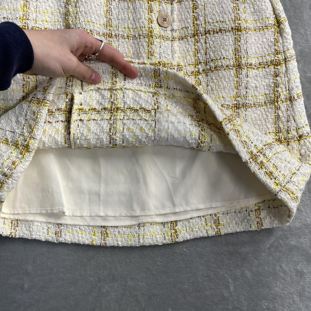 CAbi Skirt Womens 0 White Tweed Plaid Button Front Mini Lined Pockets 6362 - Picture 5 of 10
